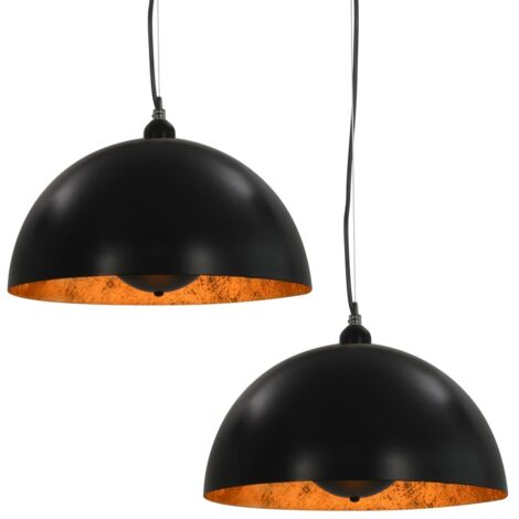 2 pcs Plafonnier，Lampe s Noir et doré Semi-sphérique 40 cm E27 CFW62972