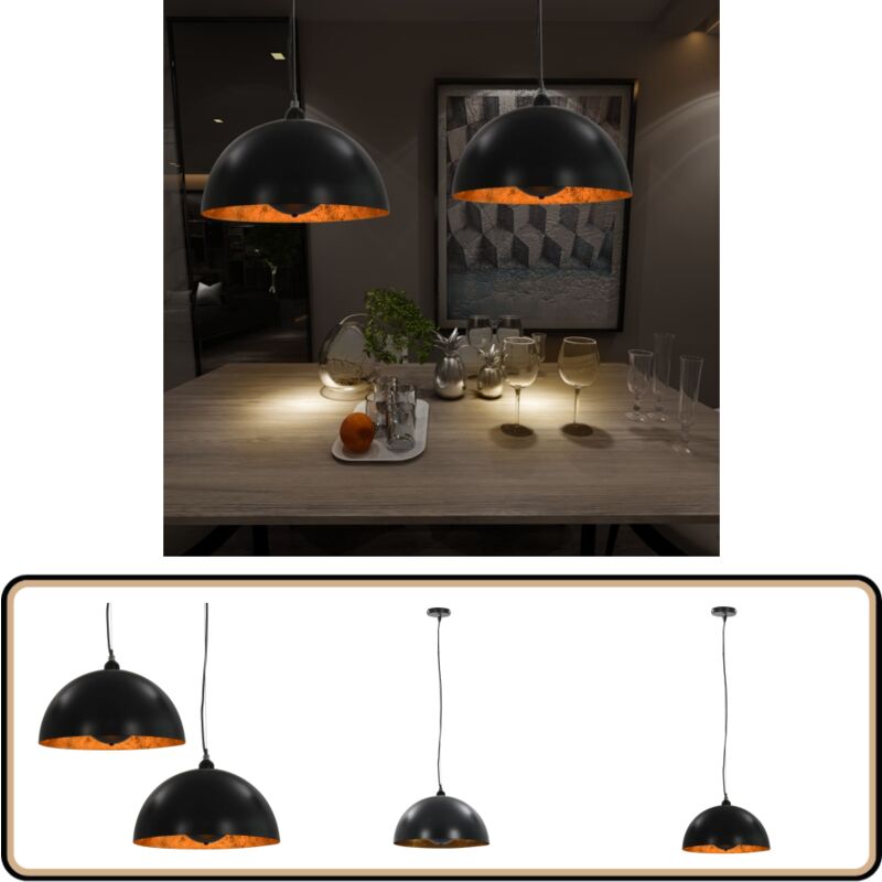 Vidaxl - 2 pcs Plafonniers Noir et doré Semi-sphérique 40 cm E27 - Luminaires - Plafonniers - Éclairage Intérieur - Lampe Décorative - Lampadaire