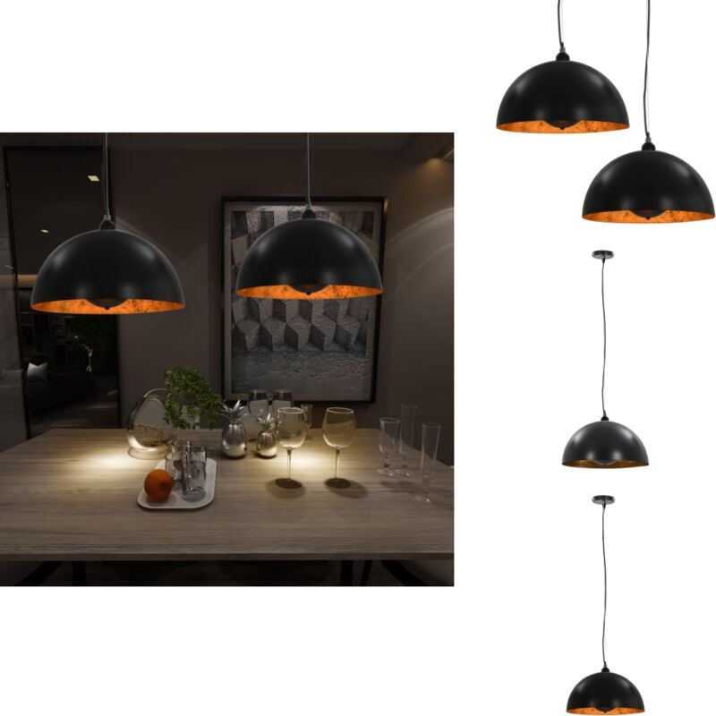 2 pcs Plafonniers Noir et doré Semi-sphérique 40 cm E27 - Luminaires - Plafonniers - Éclairage Intérieur - Lampe Décorative - Lampadaire