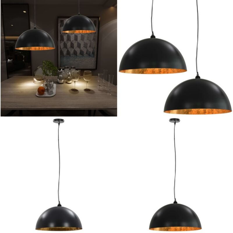 Vidaxl - 2 pcs Plafonniers Noir et doré Semi-sphérique 50 cm E27 - Luminaires D'intérieur - Plafonniers - Éclairage De Plafond - Lampe Noire - Lampe
