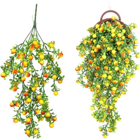 2 Pcs Plante Artificielle Noël Baies Rouges résistantes aux UV, Ornements Suspendus De Fruits Simulés pour Le Jardin, La Fête, Le Mariage, La Décoration De La Maison (Jaune)