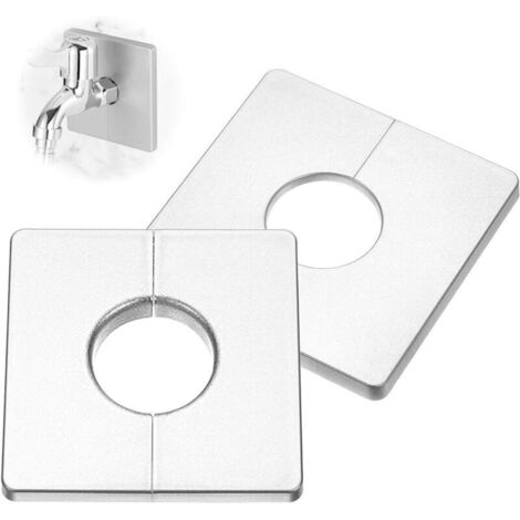 2 Pcs Plaque Murale Fendue, Plaque d'Obturation Carrée Auto-Adhésive en ABS avec Un Trou de Diamètre de 28mm, Cache-Tuyau pour La Décoration de Robinet d'Eau