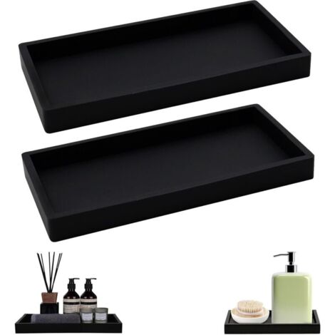 2 pcs Plateau Decoratif Rectangulaire Noir,Plateau Salle de Bain,Plateaux Salle de Bain,Facile à Nettoyer,organise efficacement Les Objets,20 10cm