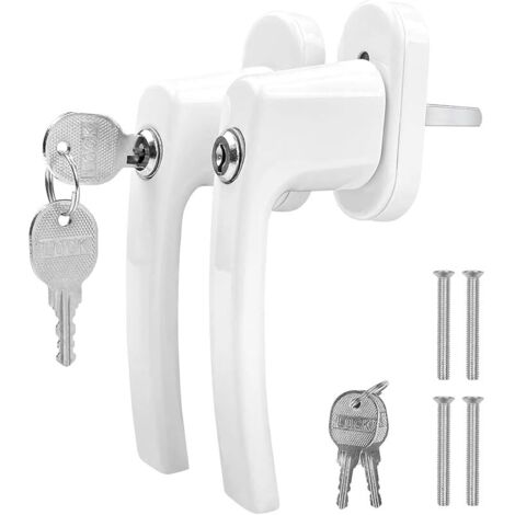 2 PCS poignée de fenetre à clé en Aluminium, poignee de fenêtre verrouillable pour Sécurité Enfant, Poignée de Porte avec Vis, pour Toutes Les fenêtres et Portes de Balcon (Blanc)