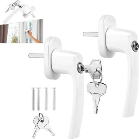 2 pcs Poignée de Fenêtre Blanche, Poignée Fenetre avec Clé pour Fenêtre Oscillo-Battante, Sécurité Enfant