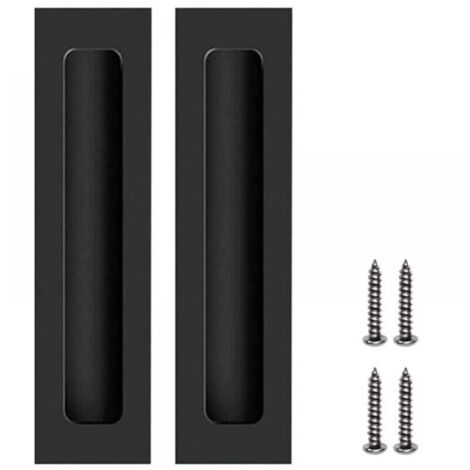 2 Pcs Poignées Noir de Porte Meubles Invisible Poignées Encastrées pour Porte Coulissante avec Vis