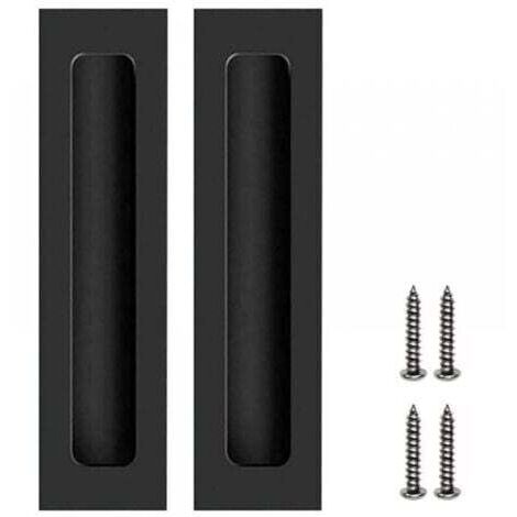 2 Pcs Poignées Noir de Porte Meubles Invisible Poignées Encastrées pour Porte Coulissante avec Vis