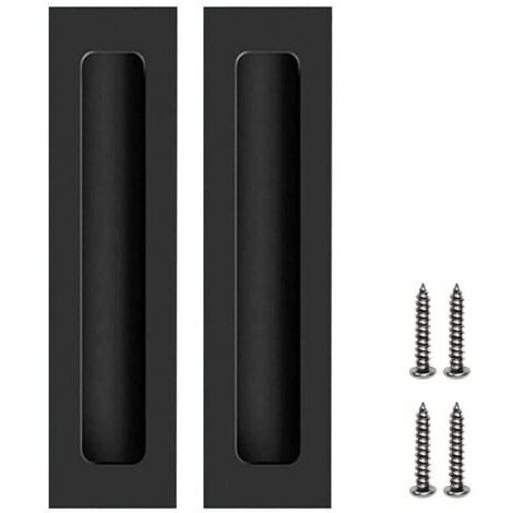 2 Pcs Poignées Noir de Porte Meubles Invisible Poignées Encastrées pour Porte Coulissante avec Vis