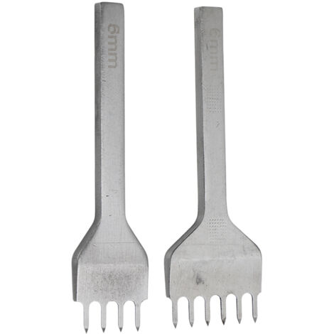 2 Pcs Poinçon à Coudre pour Cuir 6mm, Outils de Maroquinerie en Acier Poli Mirroir, Set de 4 et 6 Dents pour Projets DIY