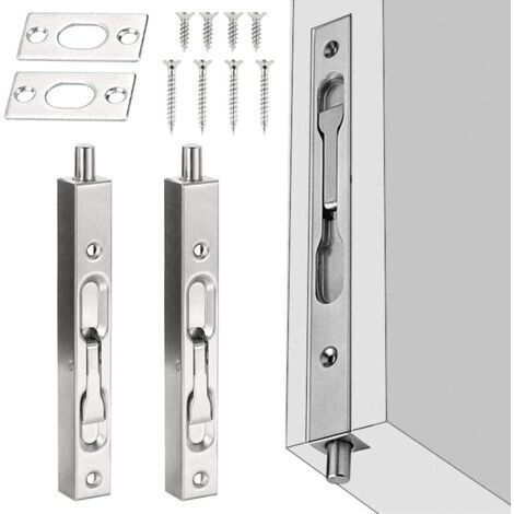 2 PCS Porte de Sécurité Dissimulée en Acier Inoxydable 15 1.6 2cm Serrure à Pêne Coulissant Antirouille Loquet Caché de Porte Anticorrosion avec Vis pour Porte Maison Bureau - Argenté