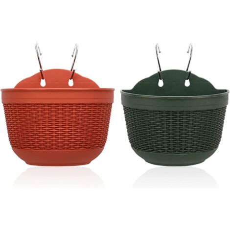 2 Pcs Pots de Fleurs Suspendus en Plastique avec Crochet, Support pour Jardin, Clôture et Balcon