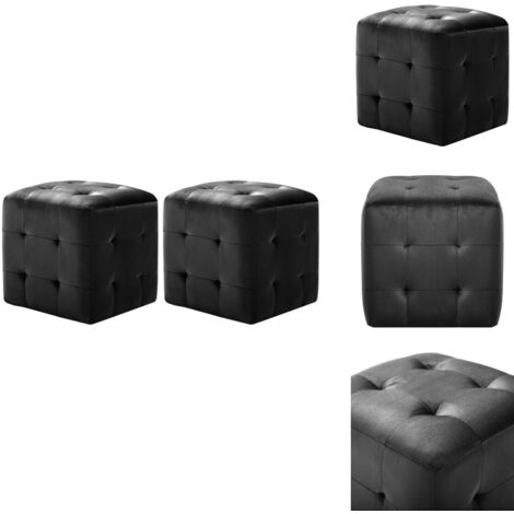 2 pcs Poufs Noir 30 x 30 x 30 cm Tissu velours - Pouf - Fauteuil - Déco Intérieur - Meuble Salon - Confort