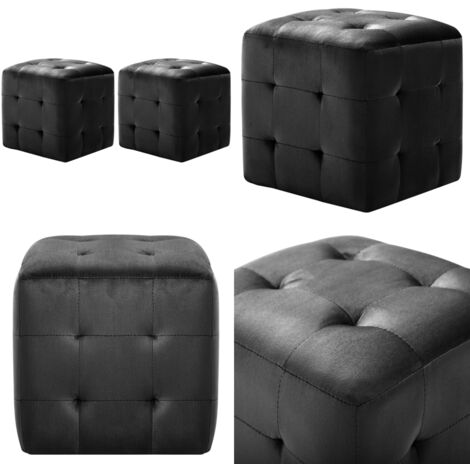 2 pcs Poufs Noir 30 x 30 x 30 cm Tissu velours - Pouf - Fauteuil - Déco Intérieur - Meuble Salon - Confort - Home & Living