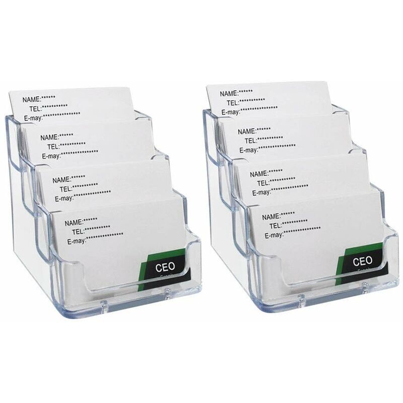 2 pcs Présentoir de carte de visite en acrylique Avec 4 compartiment, de façon claire ranger, transparent - Lablanc