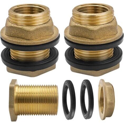 2 Pcs Raccord Citerne Eau de Pluie, Douille de Seau à Pluie en Laiton, pour Robinets Tonneau (Extérieur 1 pouce, Intérieur 6 points)