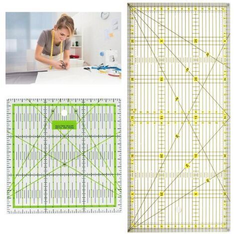2 Pcs Regle Couture, 30 x 15 cm/ 15 x 15 cm Règle Couture Set, Regle de Couture avec Indications d'Angles, Acrylique Transparen Effacer l'échelle, Règles pour Patchwork, Couture et Quilting