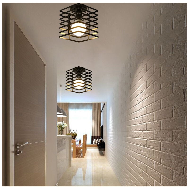 Wottes - Plafonnier Industrielle Vintage Lampe de Plafond Cube Cage en Métal Lustre Suspension Intérieur Noir E27 pour Chambre Cuisine Couloir - 2Pcs