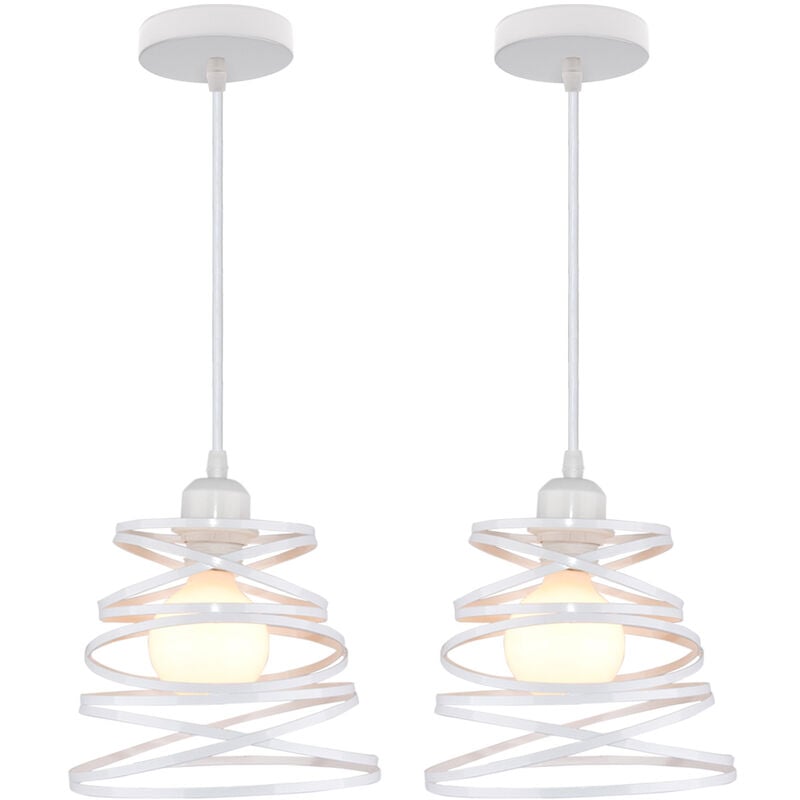 Wottes - 2 pcs Retro Industrial Pendant Light, Modern Indoor Metal Spring Creative Iron Cage Bar Cafe Decoration Adjustable Chandelier White - White