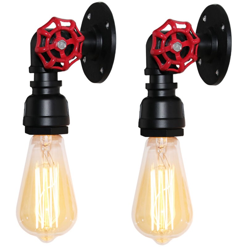 Applique Murale Rétro Lamp Murale Fer Forgé Pipe Eau Luminaire Murale Créative Nostalgique Couleur Noir - 2Pcs