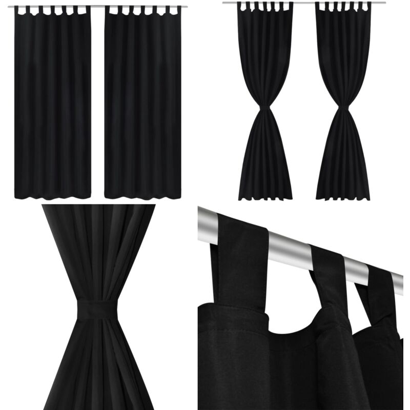 Vidaxl - 2 pcs Rideau à Passant Micro Satin Noir 140 x 225 cm - Rideaux Noirs - Rideaux Salle à Manger - Rideaux Pour Chambre - Rideaux Décoratifs