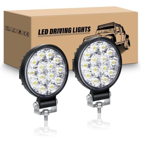 2 Pcs Rond Phare de Travail led, 3.2 pouces 42W mini Projecteur lumière 12V 24V lampe de travail led 6000K Spot feux antibrouillard