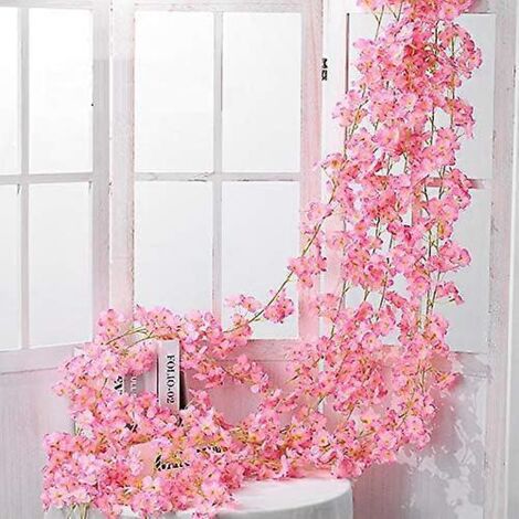 2 Pcs -rose Fonc 180 Cm / 70 Pouces Fleur Artificielle Fleur De Cerisier Rotin Mariage Fleur De Cerisier Rotin Chane Dcoration Suspendue Fleur D