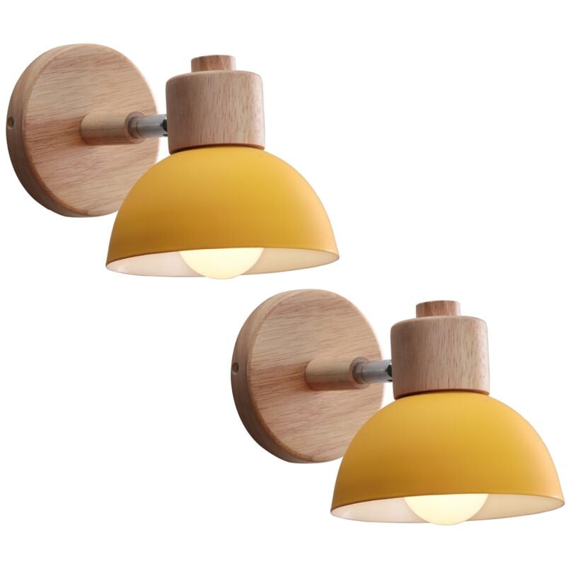 Applique Murale Rétro E27 Intérieur Lampe Murale Fer Forgé Bois Luminaire Murale Jaune Chambre Salon Couloir Ø15CM - 2Pcs
