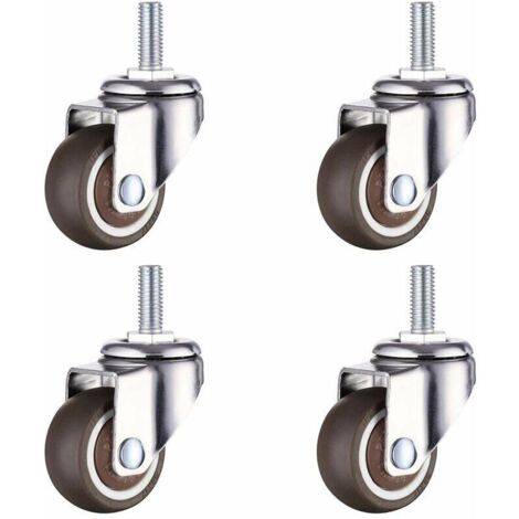 2 Pcs Roulette Pivotante avec Frein et 2 Pcs Roulette Pivotante sans Frein, Roulette à Tige Filetée M8 pour Chariot à Main Meuble, (4 pcs 1 inch)