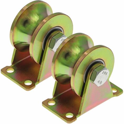 2 Pcs Roulette portail coulissant 50mm, roulettes en acier avec rainure en U, roues à rainure en U pour voie inversée, machine industrielle, porte roulante, capacité de charge 300kg par roue