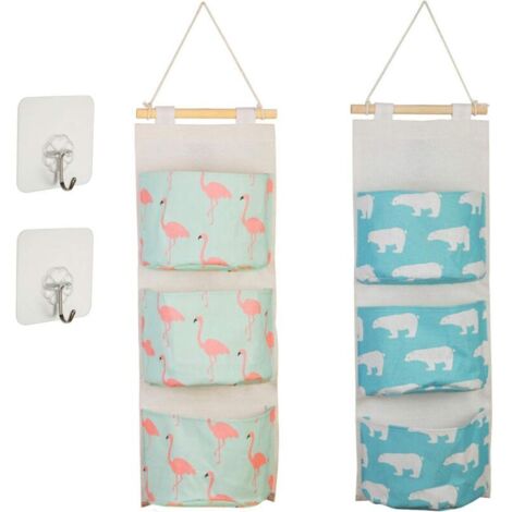 2 Pcs Sac de Rangement Suspendu,Étagère Mural en tissu Panier Pochette de Rangement avec 3 Poches Sacs Organisateur Pour Chambre Salle de Bain Cuisine