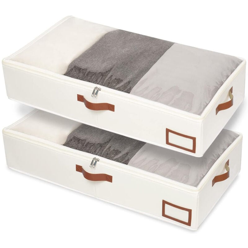 2 pcs Sacs de Rangement Sous Le Lit Sac à Vêtements Pliable, Fenêtre Transparent et Fermeture éclair Sacs à Vêtements Pliables, pour la Literie