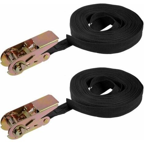 RWOYTHK 2 PCS Sangle arrimage cliquet Sangles Cargo 10mx25mm 600kg Charge Travail, Sangle d'Arrimage avec Tendeur, Sangle de Serrage en Polyester, pour Moto, Cargaison, Remorque, Camions, Bagages (Noir)