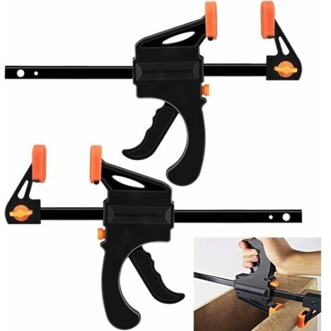 2 Pcs Serre Joint Serre-joint Une Main 6 Pouces Serre Joint Rapide Forme en F Serre Joint Menuisier Antirouille Serres-joint Serrage Largeur de Serrage 150mm pour Charpentier - Noir