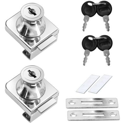 2 Pcs Serrure Porte en Verre en Alliage de Zinc,Serrure Armoire Antirouille Serrure Porte,pour Porte en Verre de 5-12 Mm Sans Perçage,avec 4 clés