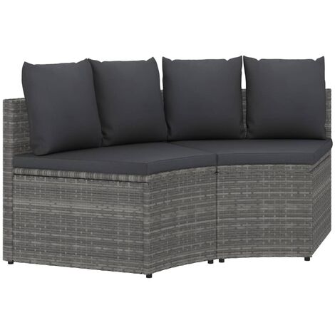 2 PCS Set Sofas de jardín con almohadillas de mimbre gris