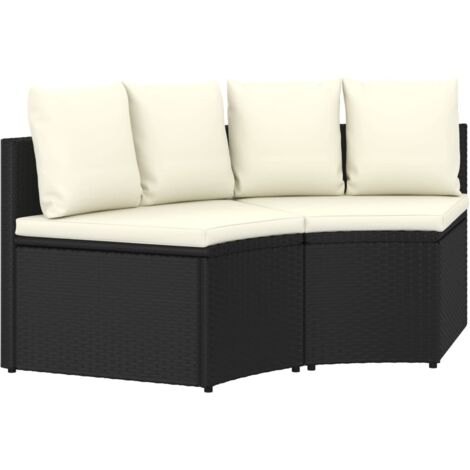2 PCS Sofá Sofas de Jardín con Vime PE Preto Cushion