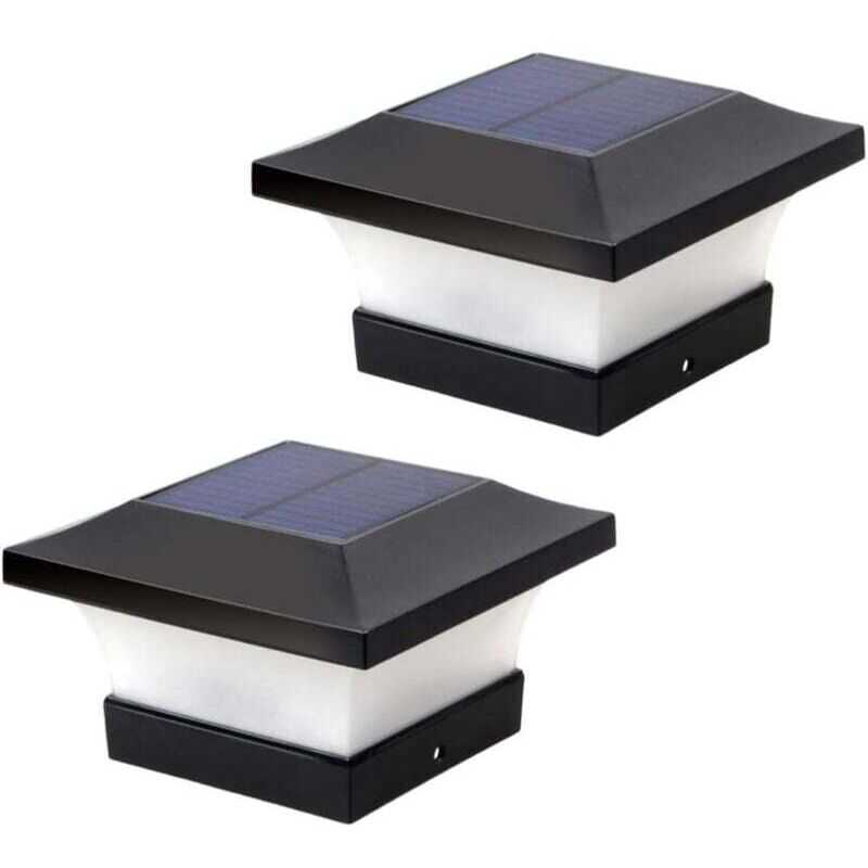 2 Pcs Solaire Post Lumières Décoratif LED Pilier Colonne Lampe Clôture Paysage Carré Casquette Lumière pour Jardin Patio Cour (Noir 3 W 6000 K