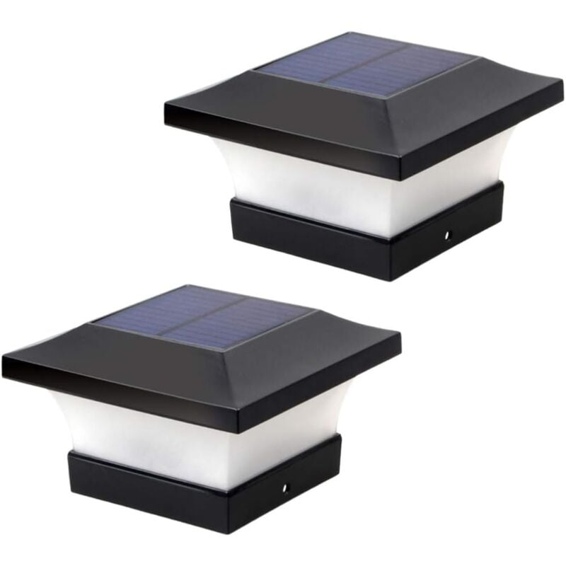 2 Pcs Solaire Post Lumières Décoratif led Pilier Colonne Lampe Clôture Paysage Carré Casquette Lumière pour Jardin Patio Cour (Noir 3 w 6000 k