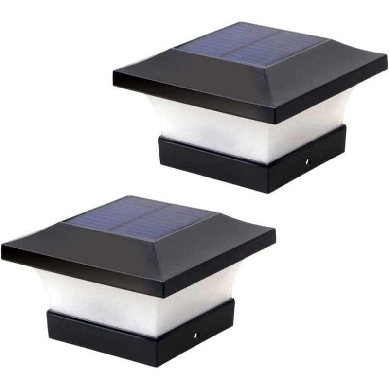 2 Pcs Solaire Post Lumières Décoratif led Pilier Colonne Lampe Clôture Paysage Carré Casquette Lumière pour Jardin Patio Cour (Noir 3 w 6000 k