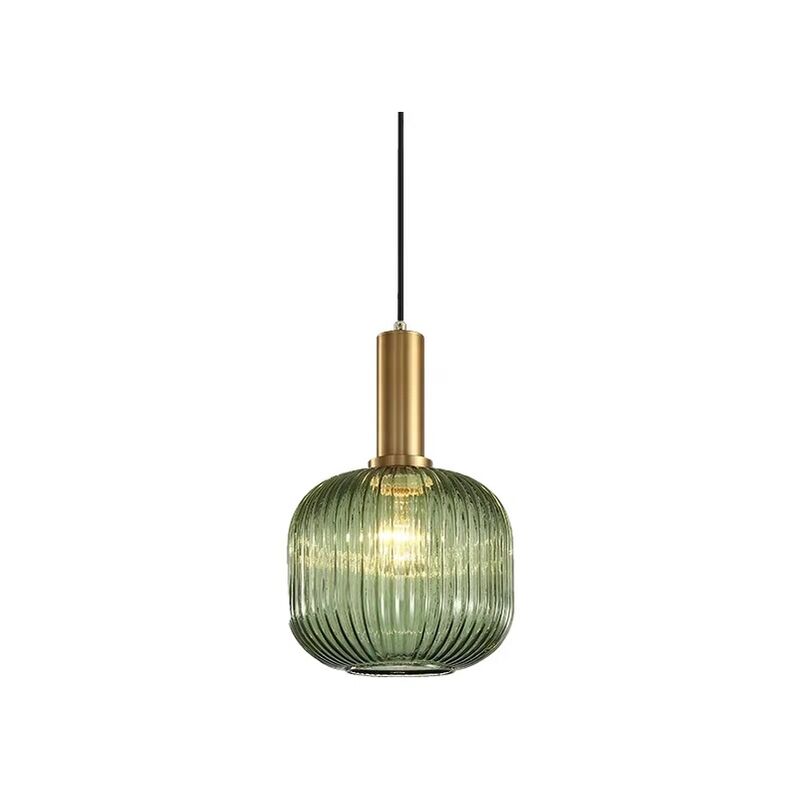 Suspension Luminaire Industrielle Lustre Vintage Douille E27 Abat Jour Plafond Suspension En Verre à Rayures (Vert,20cm) - Ineasicer