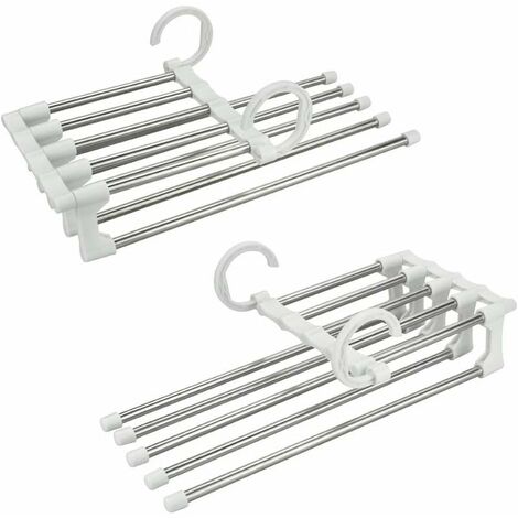 2 Pcs Stainless Steel Clothes Hanger Pants Hangers Non-Slip Hanger Space Saving Foldable Multiple Plastic Hanger Magic Hanger Tie Hanger Scarf Hanger for Pants Tie Jeans-White