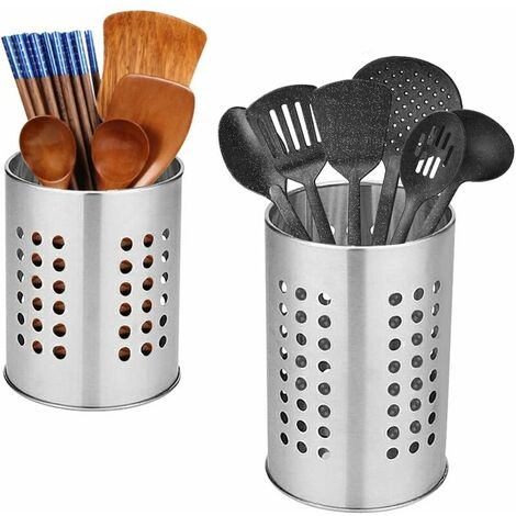 2 Pcs Stainless Steel Cutlery Drainer, 2 Sizes Cylindrical Kitchen Utensil Holder Rustproof Dish Drain Basket For Storing Cutlery Chopsticks Spoon(Silver)