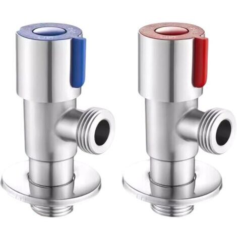 2 PCS Stainless Steel Faucet Angle Valve 1/2' Angle Valve Angle Control Valve for Bathroom, Kitchen, Toilet (Blue, Red)