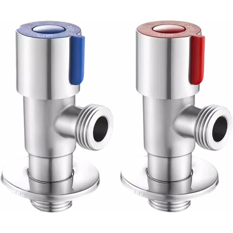 Ersandy - 2 pcs Stainless Steel Faucet Angle Valve 1/2' Angle Valve Angle Control Valve for Bathroom, Kitchen, Toilet (Blue, Red)