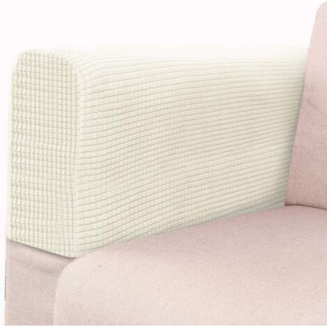 2 Pcs Stretch Fabric Armrest Covers Decorative Universal Elastic Sofa Arm Covers Protectors(Rice White)