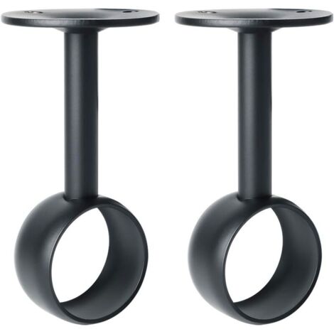 2 Pcs Support de Tringle à Rideaux Support Tringle Penderie avec Vis Support de Plafond pour Rideau et Armoire, Noir Mat en Acier