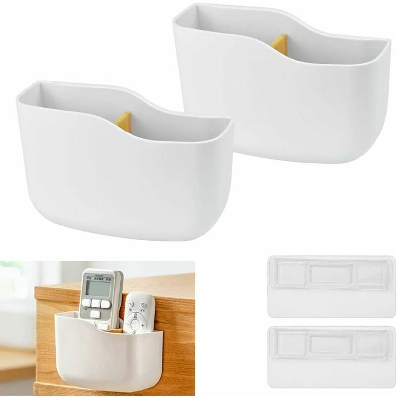 2 pcs Support Telecommande Mural Adhesif en Boite Rangement Blanc (14x5.5x9.5cm)