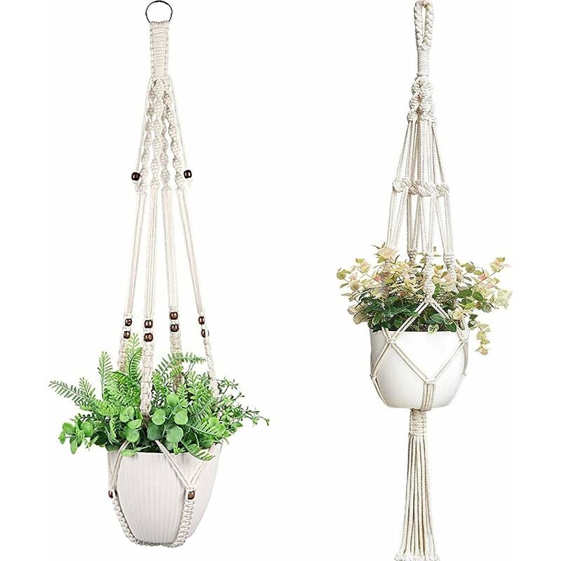 2 Pcs Suspension Plante Corde Macramé Corde de Coton Pot Suspendu Plante Porte Décoration du Jardin Intérieur Extérieur pour Balcon Décoration du