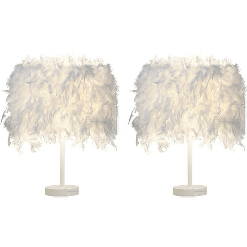 Wottes - 2 pcs Table Lamp Individuality Creativity Feather, E27 Decorative Lighting Bright Living Room Bedroom Modern White - White