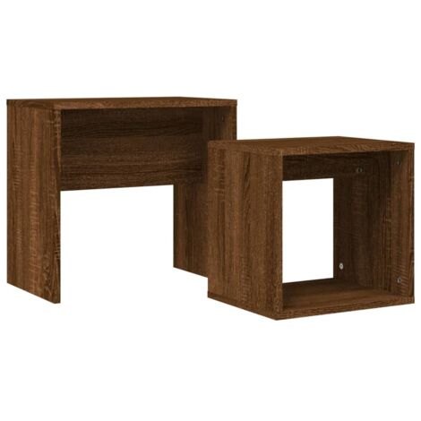 2 pcs Tables basses，Table d'appoint，Table de Salon gigognes chêne marron bois d'ingénierie CFW19158